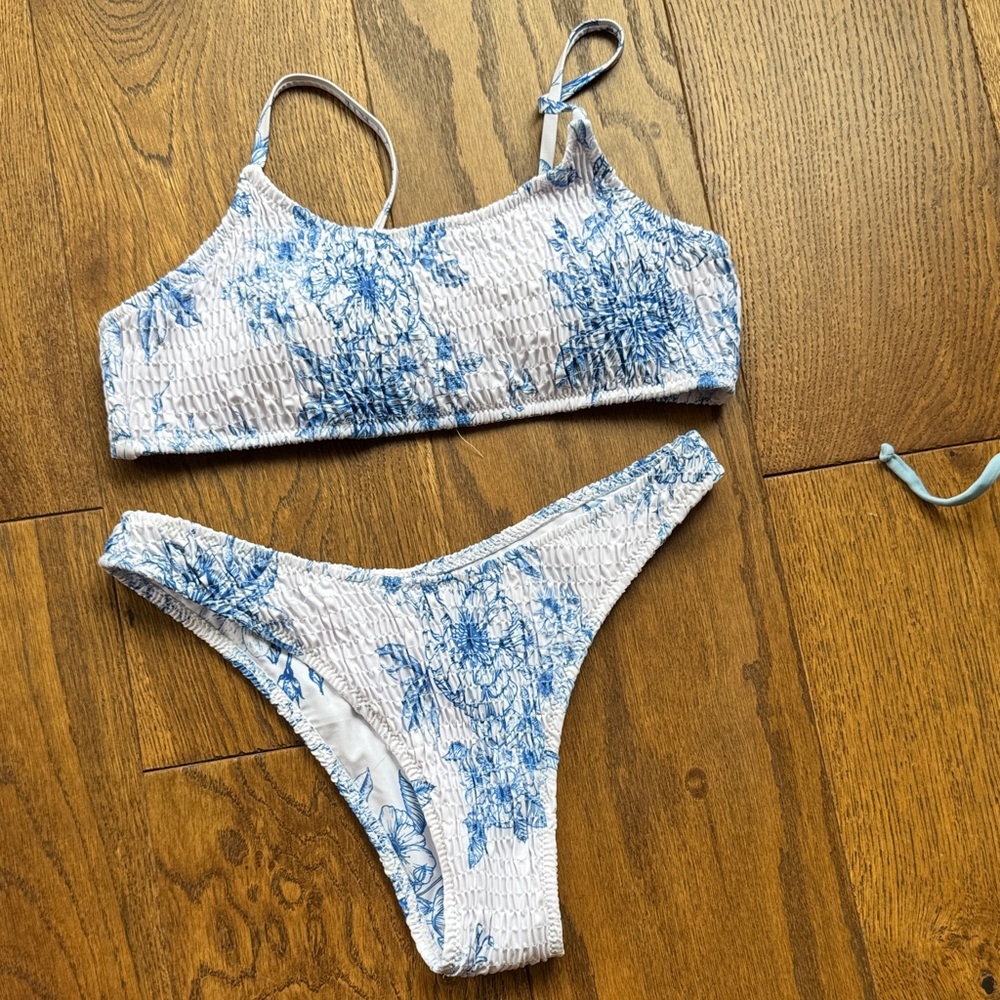 Blue and White Floral Bikini Set